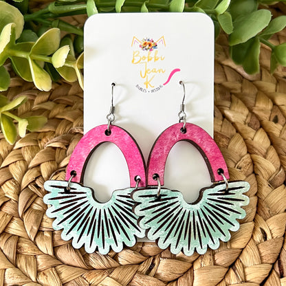 Scalloped Arch Hand Stained Wood Earrings - Double Sided: Choose From 2 Sizes (a July Bestie Box Pair)