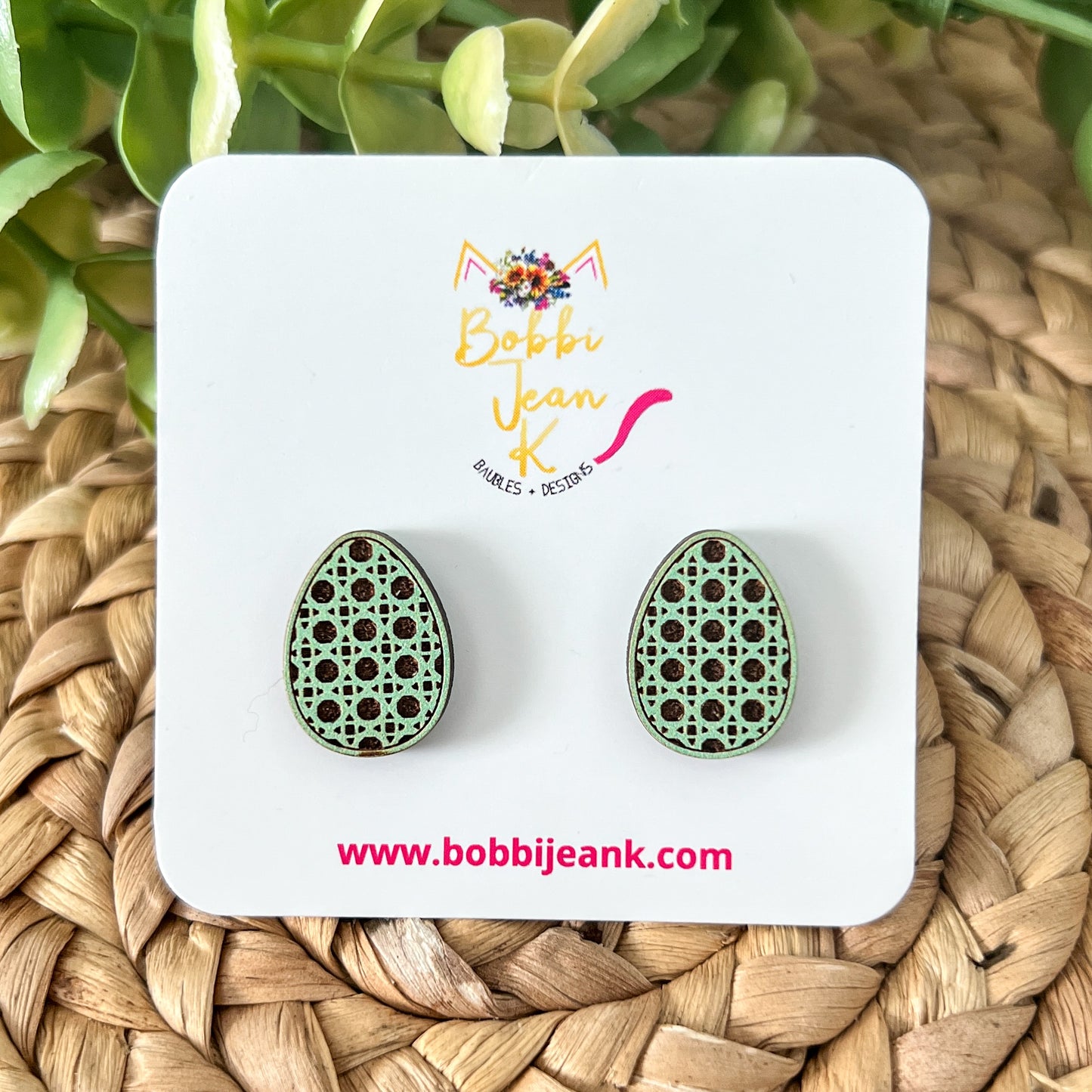 SALE: Rattan Style Green Egg Wood Studs - ONLY ONE LEFT