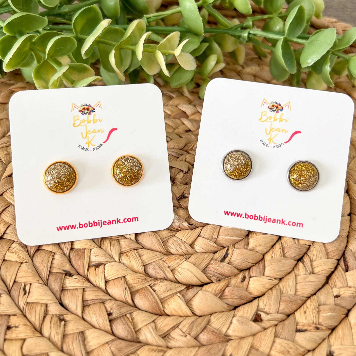 Two-Toned Gold Shimmer Studs 12mm: Choose Silver or Gold Settings - LAST CHANCE