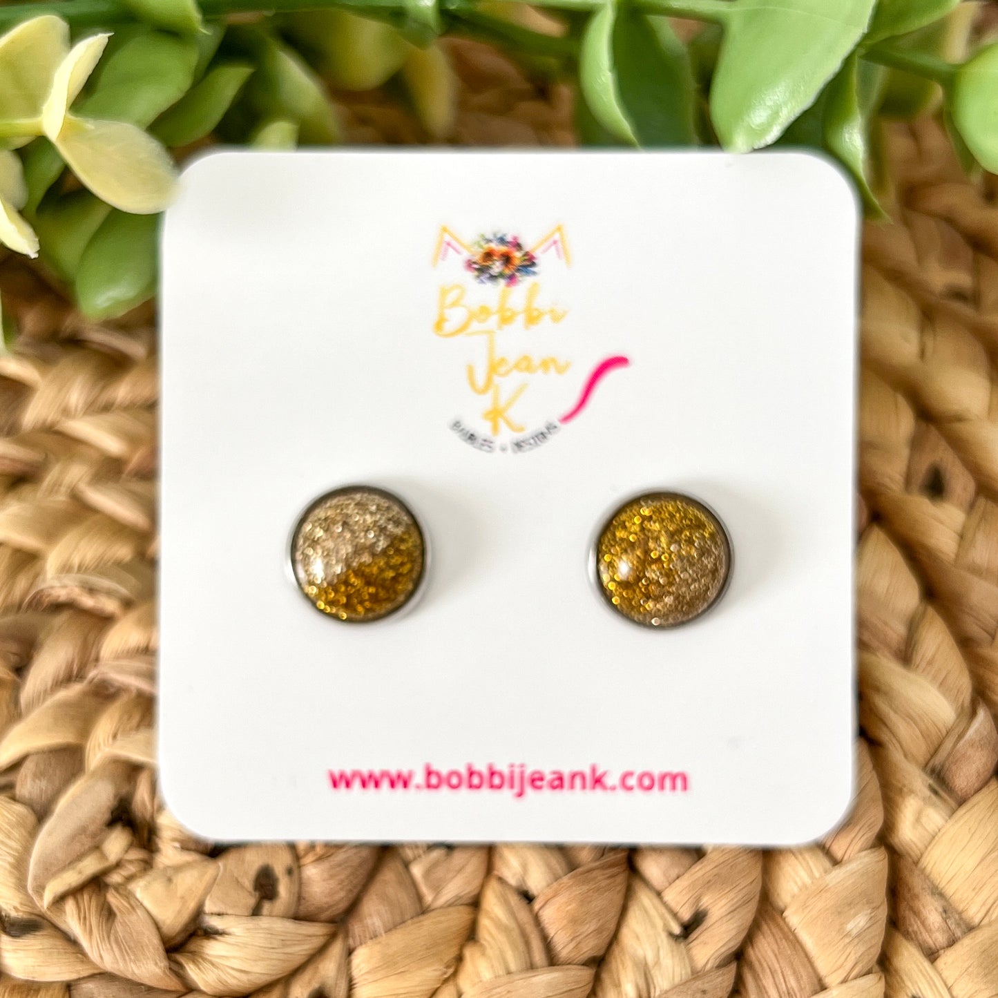 Two-Toned Gold Shimmer Studs 12mm: Choose Silver or Gold Settings - LAST CHANCE