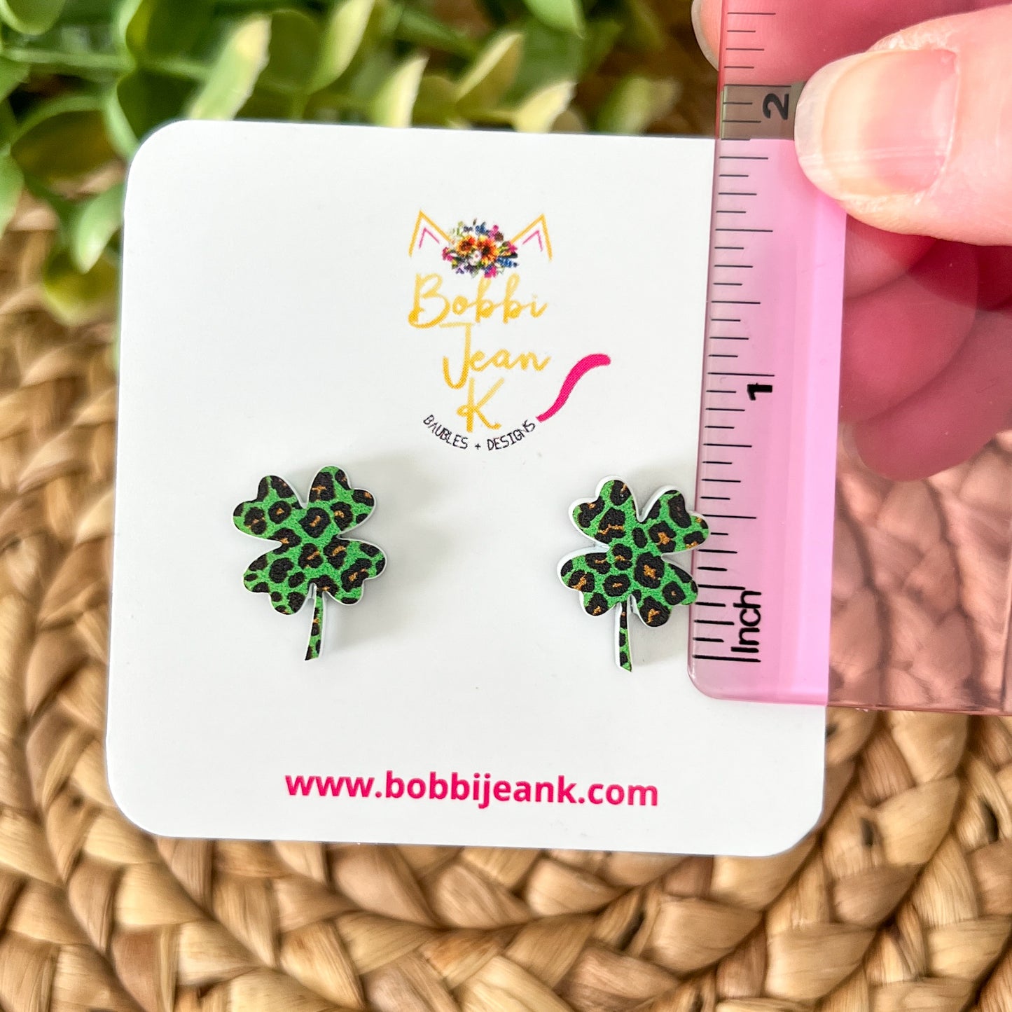 Mini Leopard Clover Stud Acrylic Earrings - LAST CHANCE