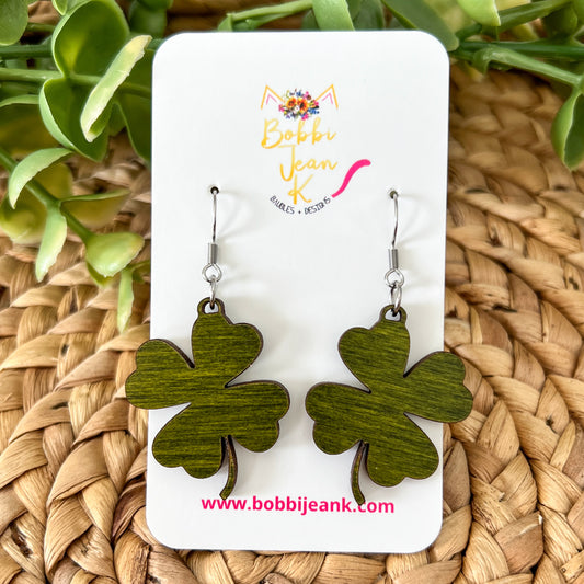 Sage Green Clover Dyed Wood Earrings