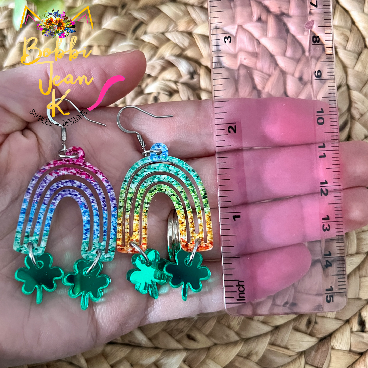 Colorful Rainbow with Mirrored Clovers Acrylic Earrings: Choose From 2 Color Ways