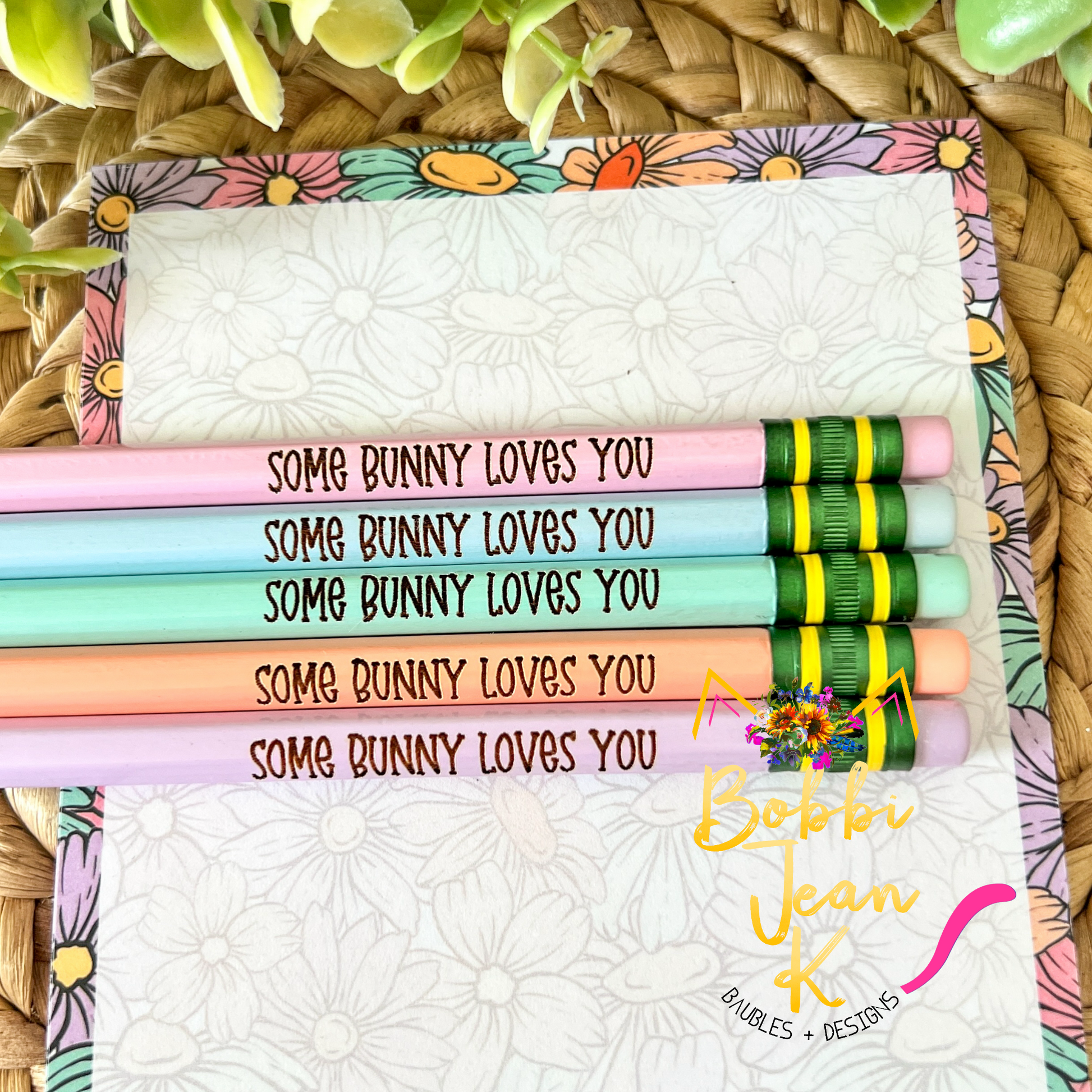 Some Bunny Loves You Engraved Ticonderoga Pastel Pencil Set