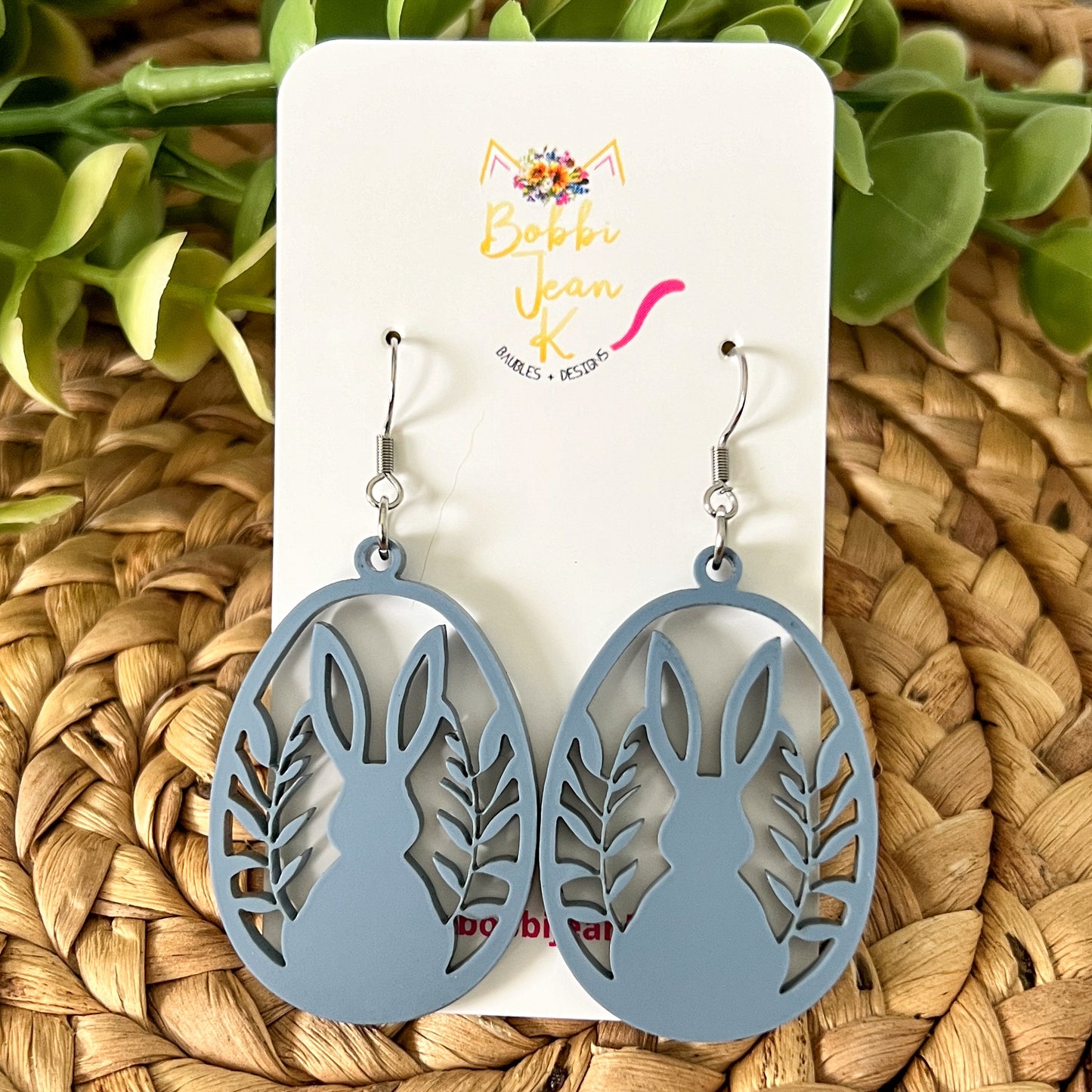 Floral Bunny Matte Acrylic Earrings: Choose from 3 Colors
