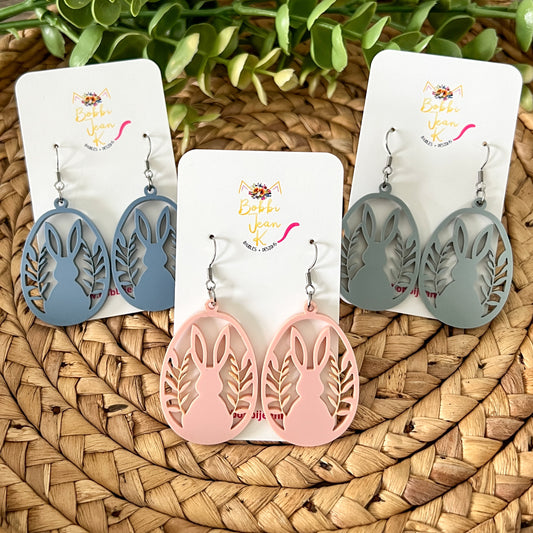 Floral Bunny Matte Acrylic Earrings: Choose from 3 Colors