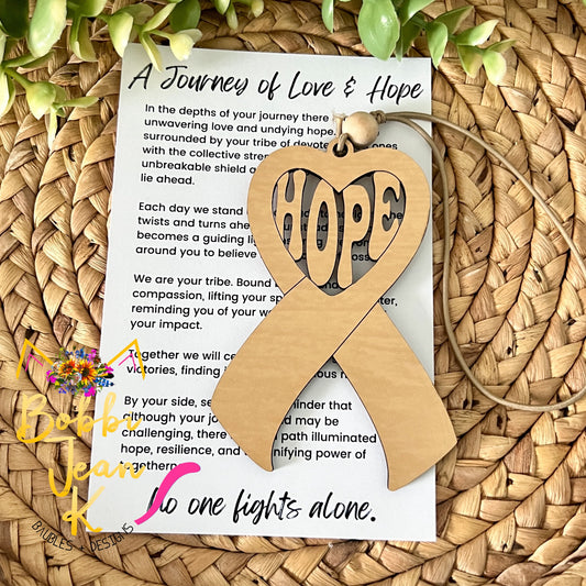 Hope Ribbon "A Journey of Love & Hope" Wood Story Ornament & Car Charm