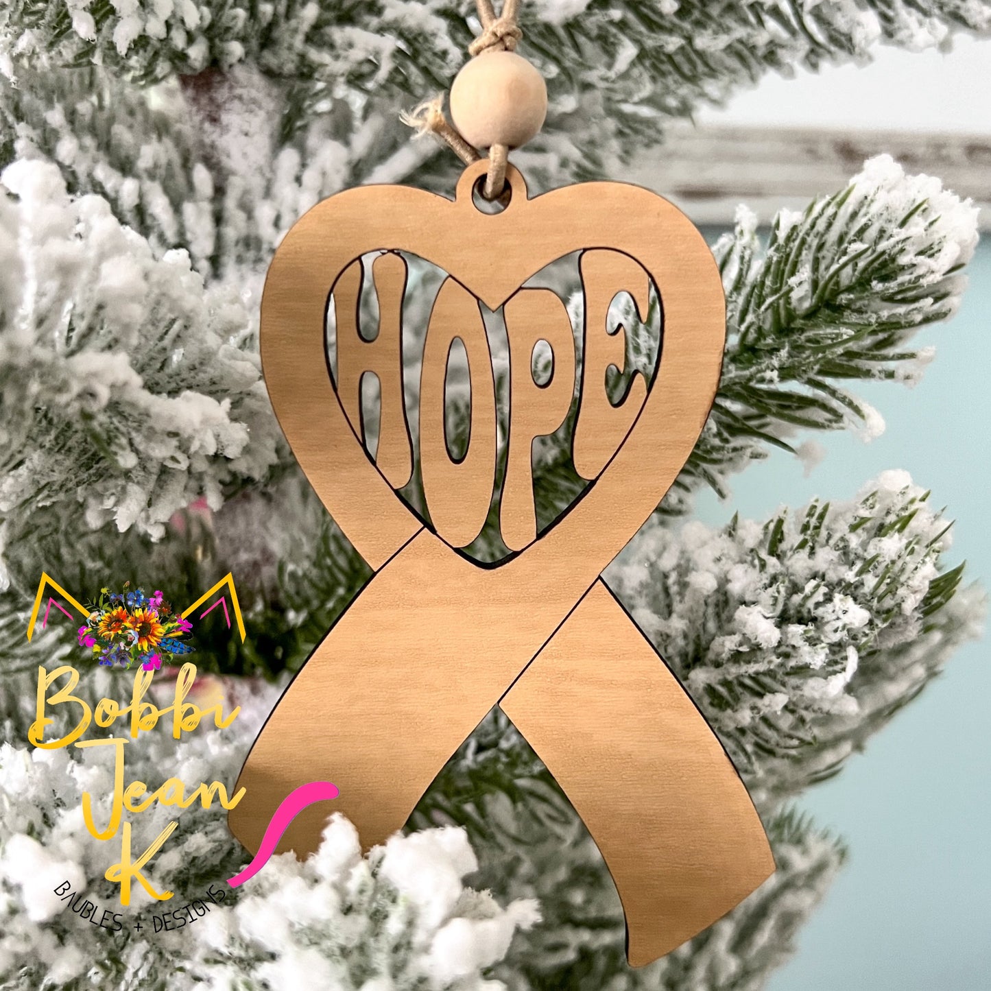 Hope Ribbon "A Journey of Love & Hope" Wood Story Ornament & Car Charm