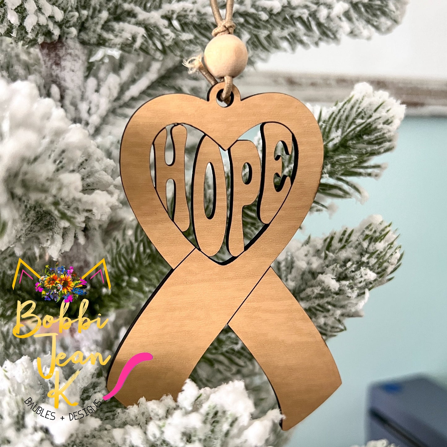 Hope Ribbon "A Journey of Love & Hope" Wood Story Ornament & Car Charm