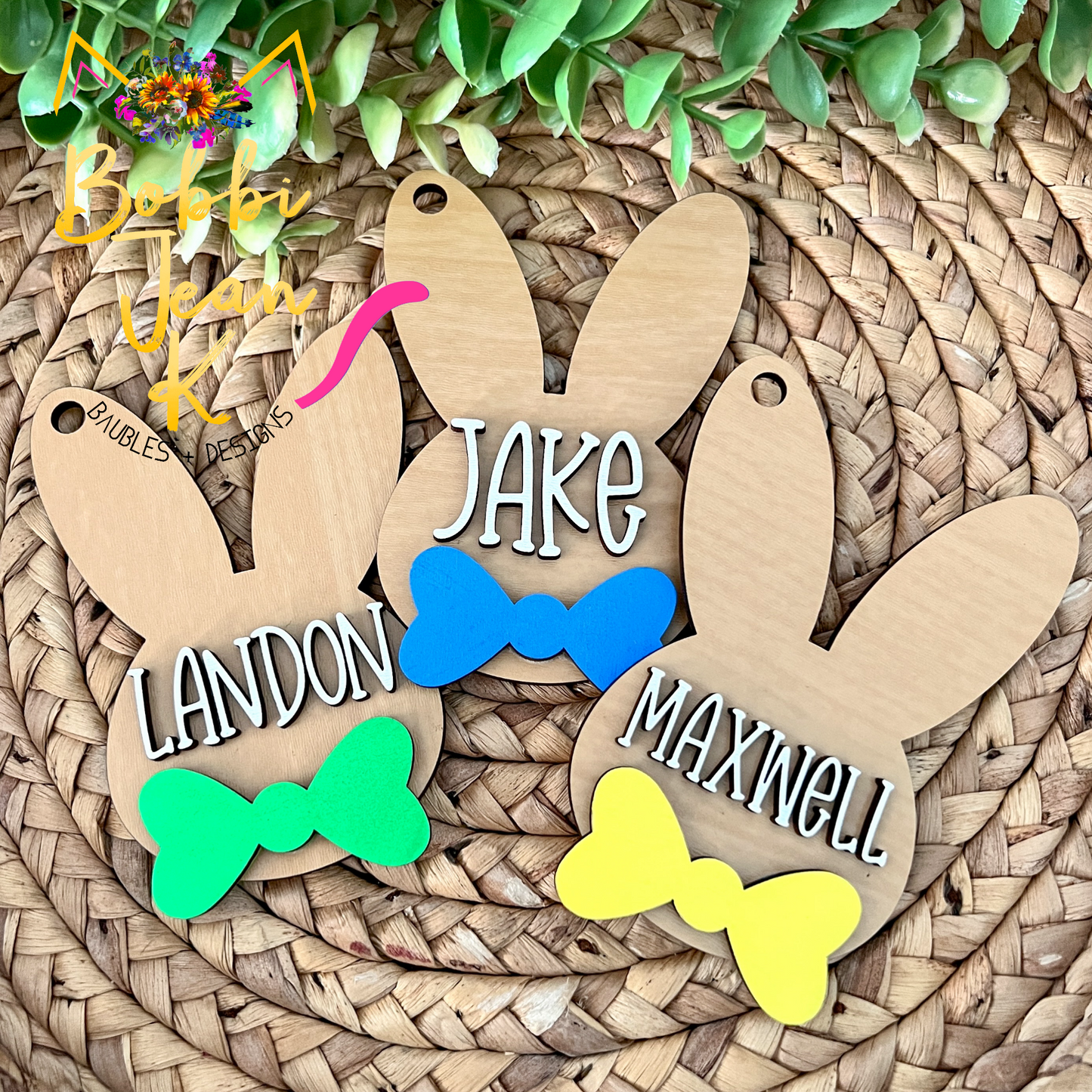 Custom Personalized Easter Bunny Basket Tags: Choose from 5 Bow Color Options