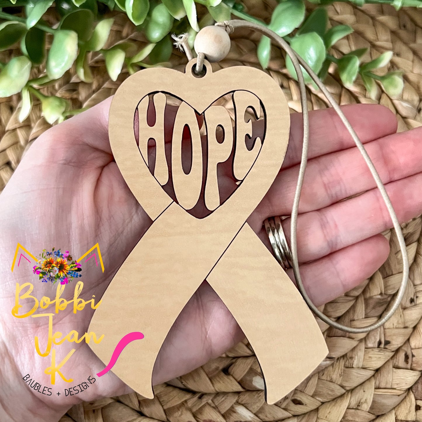 Hope Ribbon "A Journey of Love & Hope" Wood Story Ornament & Car Charm