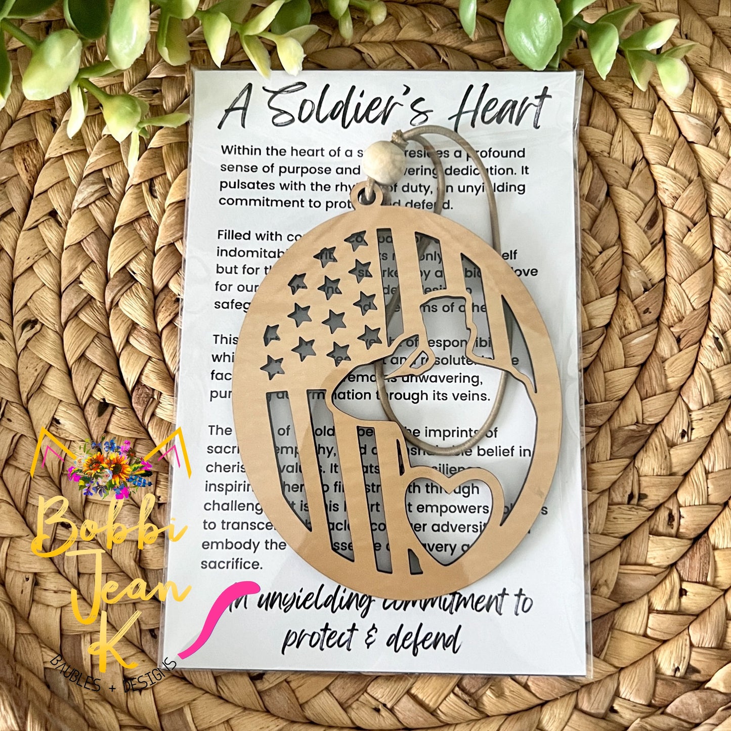 Soldier "A Soldier's Heart" Wood Story Ornament & Car Charm