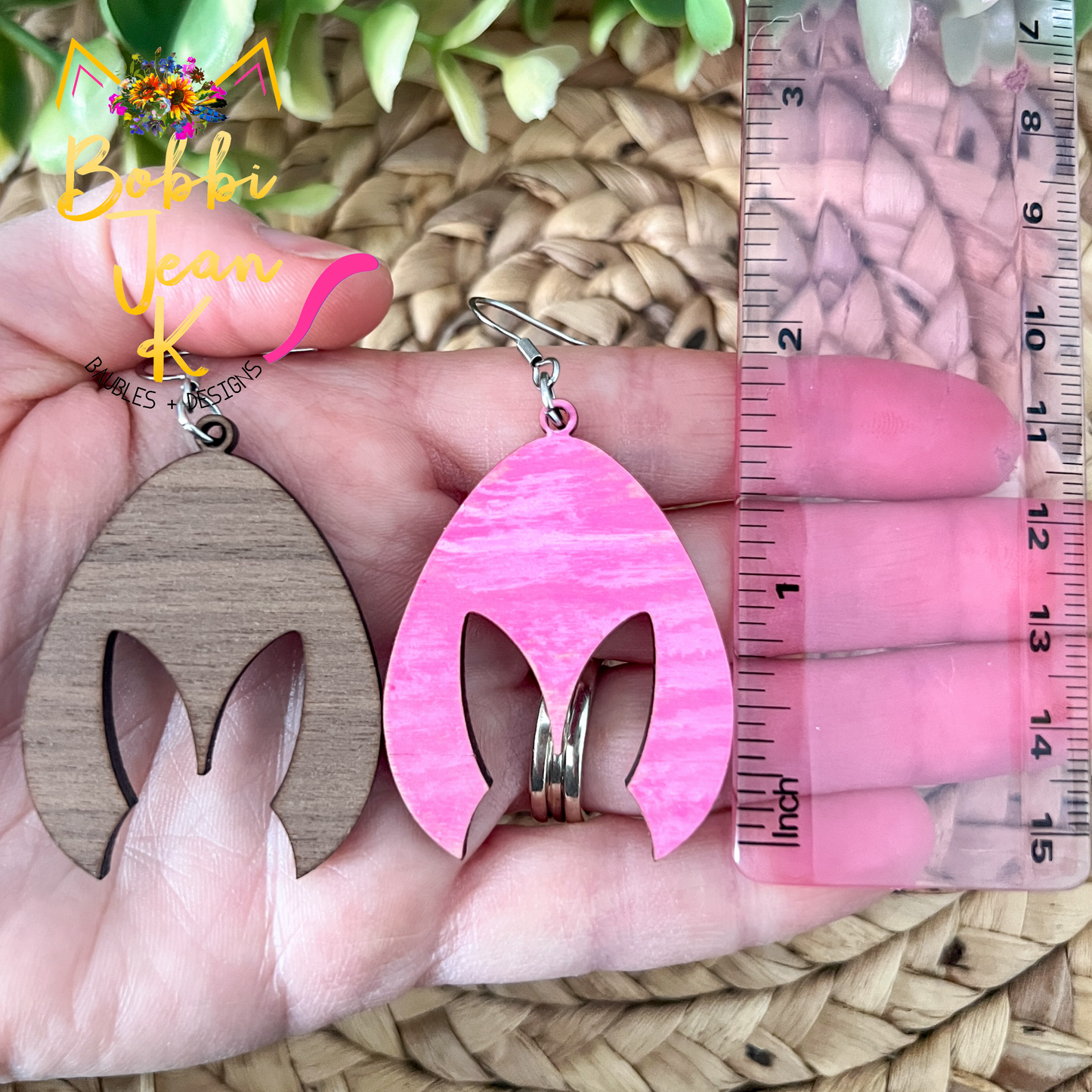 Bunny Silhouette Wood Earrings: Choose From Walnut or Hand Painted Pink Wash