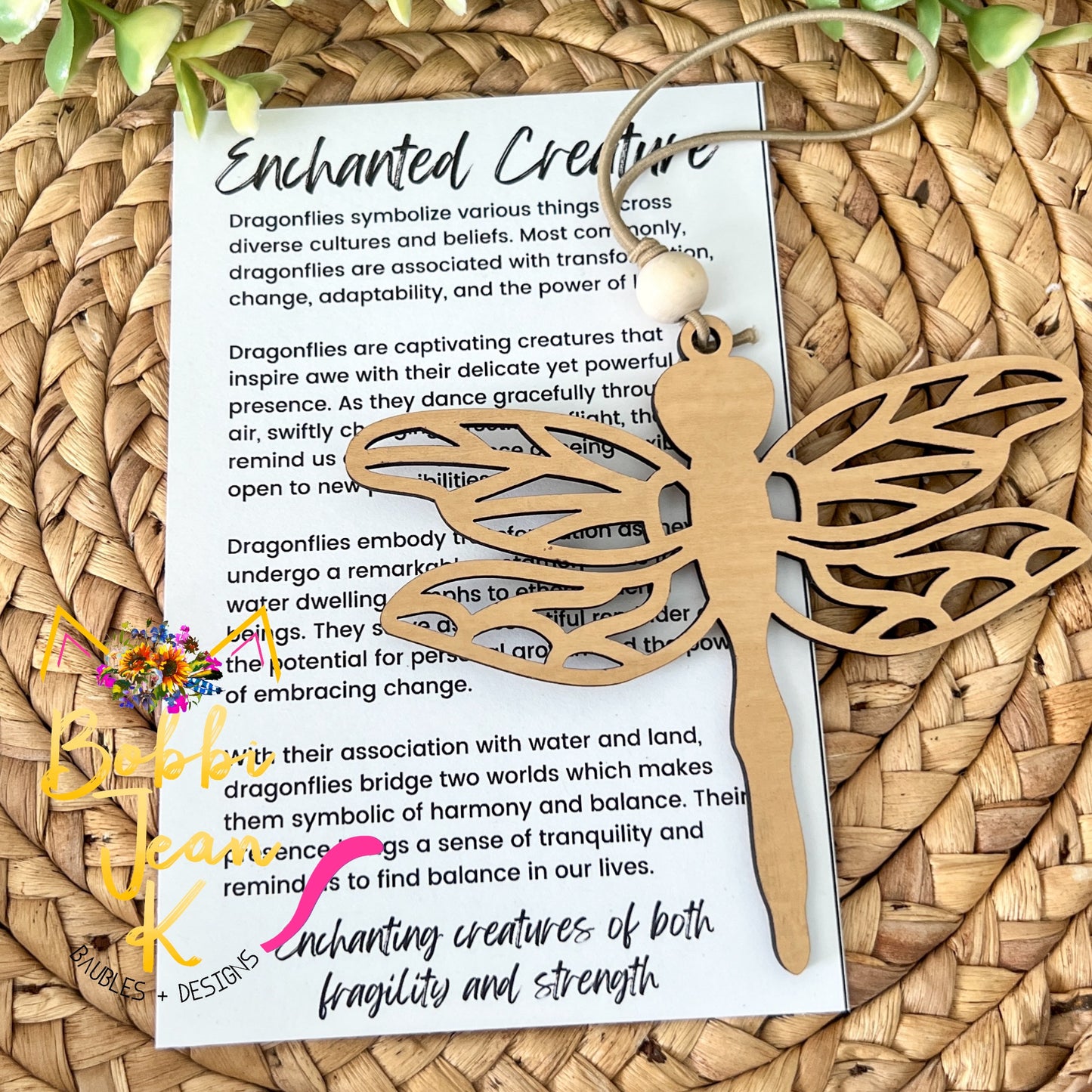 Dragonfly "Enchanted Creature" Wood Story Ornament & Car Charm