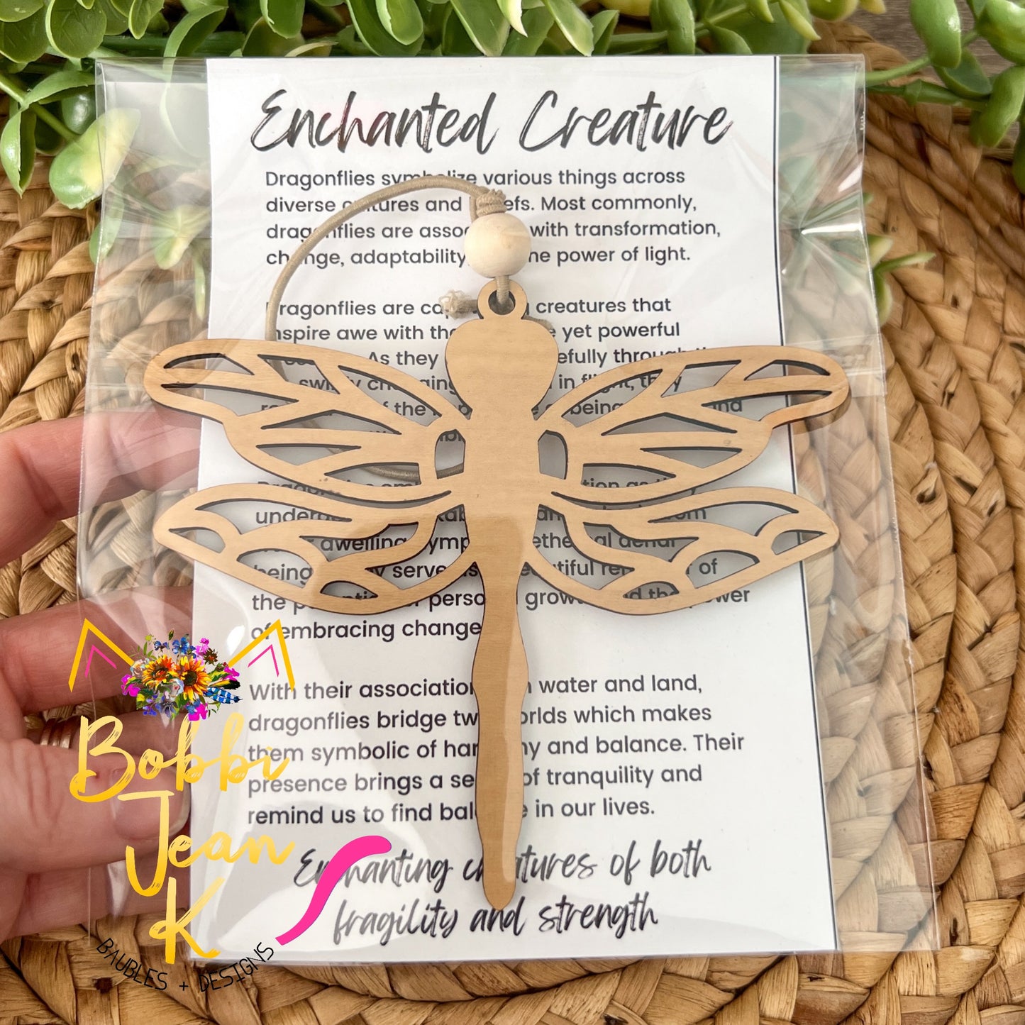 Dragonfly "Enchanted Creature" Wood Story Ornament & Car Charm