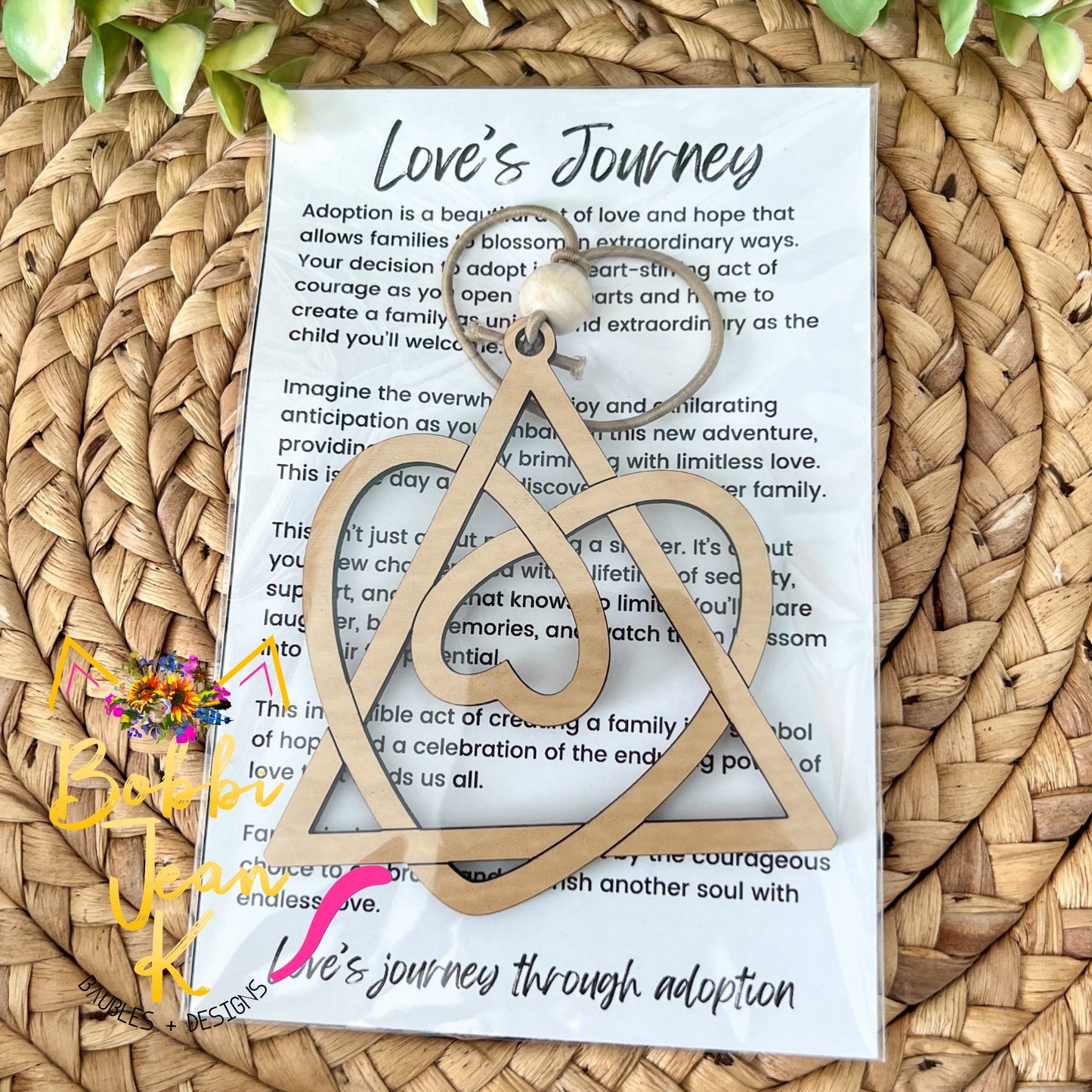 Adoption "Love's Journey" Wood Story Ornament & Car Charm