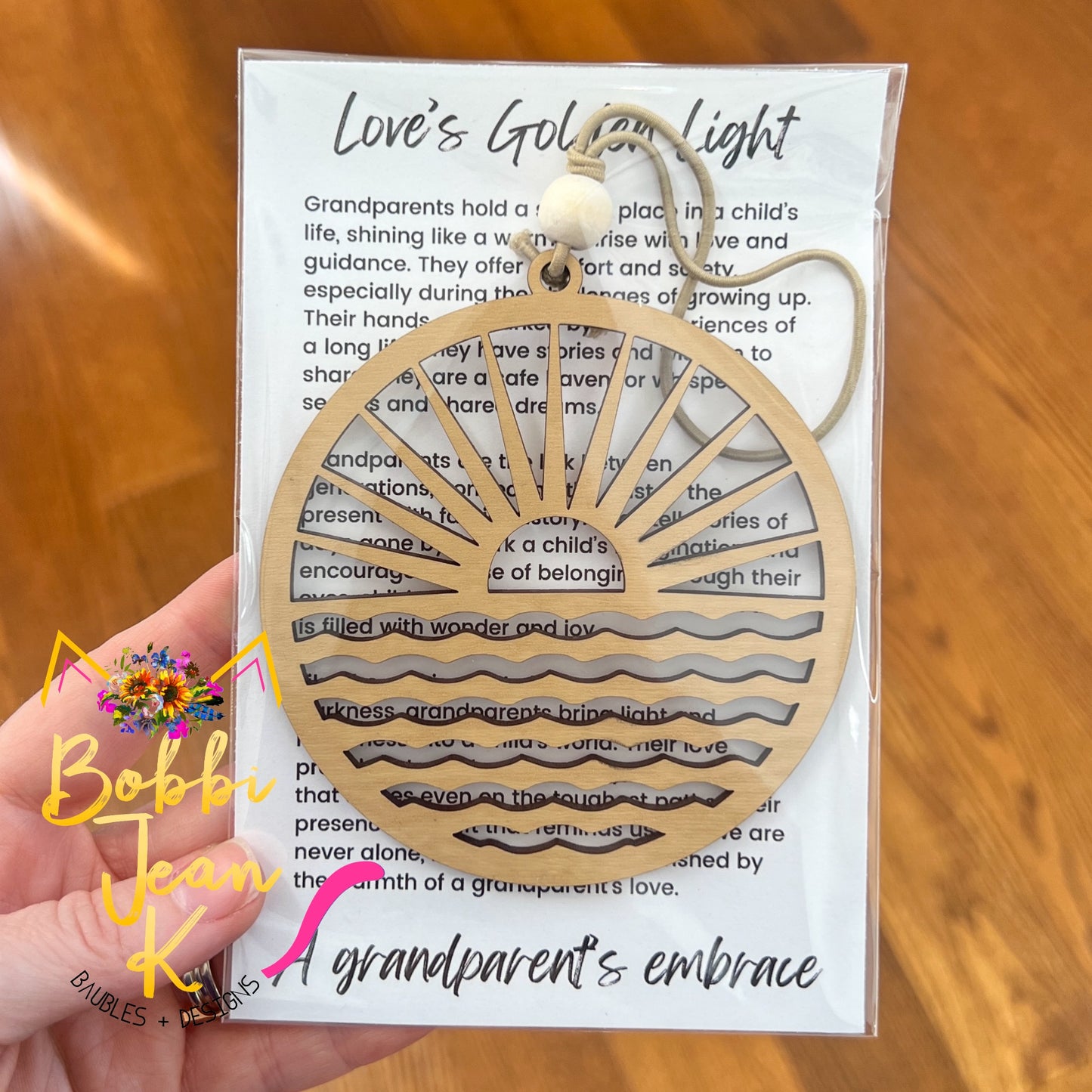 Grandparents "Love's Golden Light" Wood Story Ornament & Car Charm