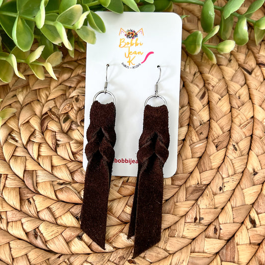 SALE: Dark Chocolate Brown Hand Braided Suede Leather Earrings - COLOR WILL BE DISCONTINUED ONCE SOLD OUT