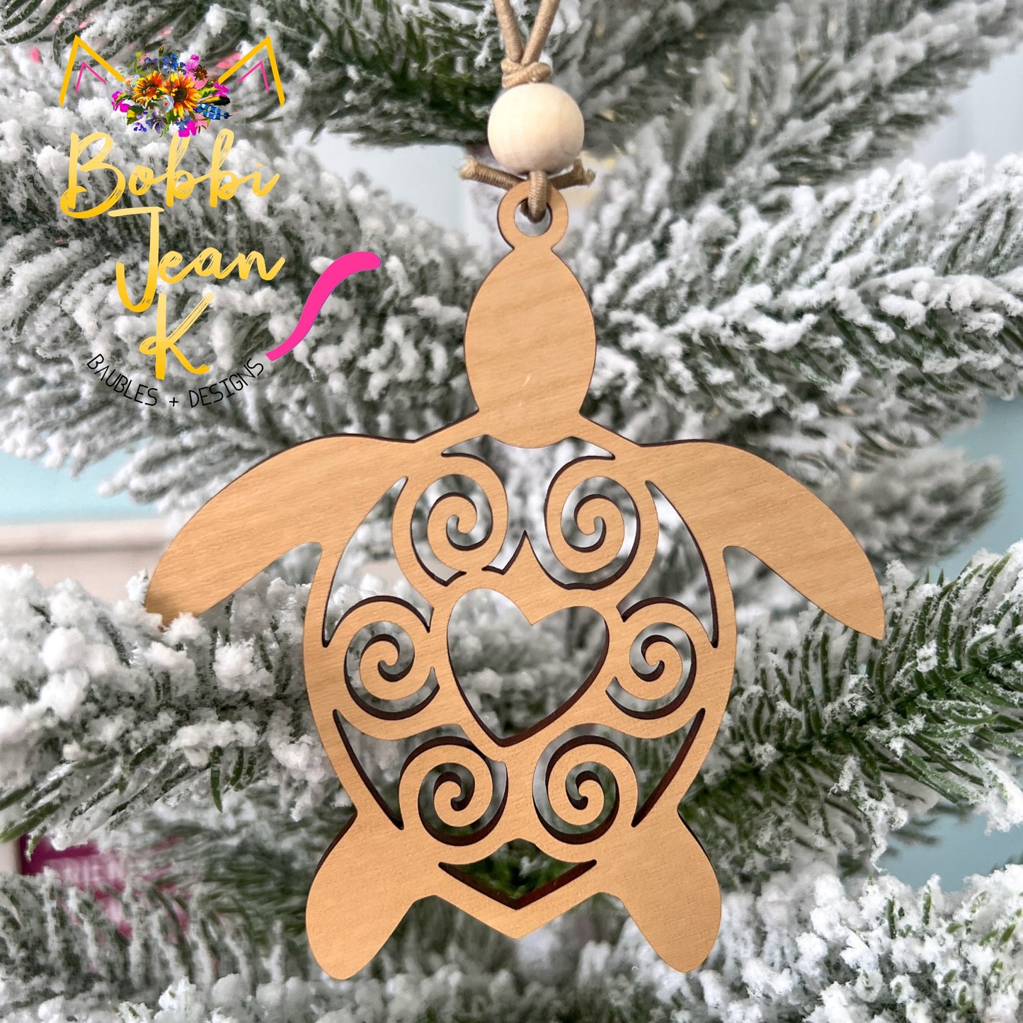 Sea Turtle "The Graceful Guardian" Wood Story Ornament & Car Charm