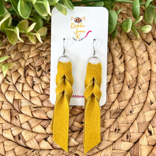 Sunflower Yellow Hand Braided Suede Leather Earrings