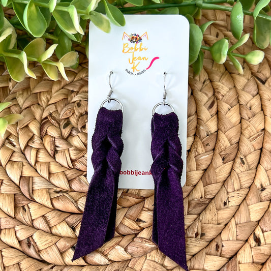 SALE: Dark Purple Hand Braided Suede Leather Earrings - COLOR WILL BE DISCONTINUED ONCE SOLD OUT