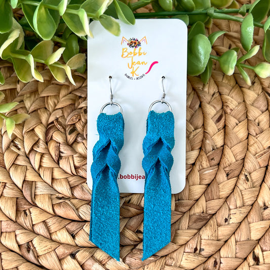 Turquoise Hand Braided Suede Leather Earrings