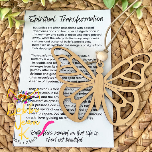 Butterfly "Spiritual Transformation" Wood Story Ornament & Car Charm