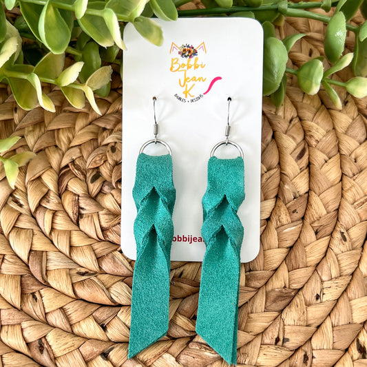 SALE: Sea Foam Hand Braided Suede Leather Earrings - COLOR WILL BE DISCONTINUED ONCE SOLD OUT