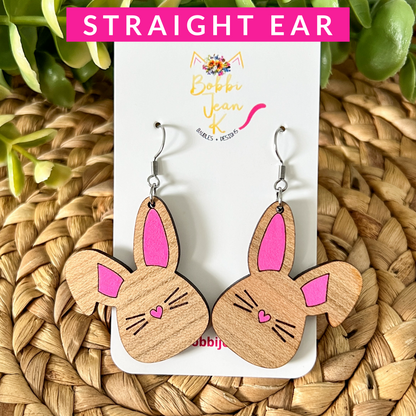 Hand Painted Bunny Wood Earrings: Choose From 3 Styles