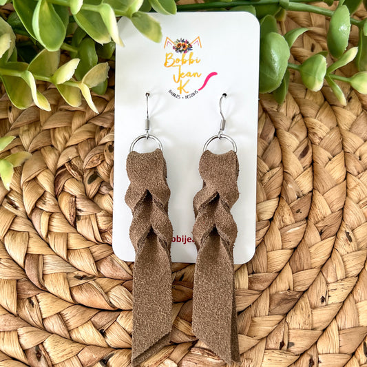 Sandy Brown Hand Braided Suede Leather Earrings