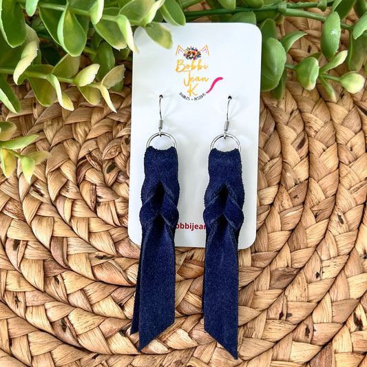 SALE: Navy Hand Braided Suede Leather Earrings - COLOR WILL BE DISCONTINUED ONCE SOLD OUT