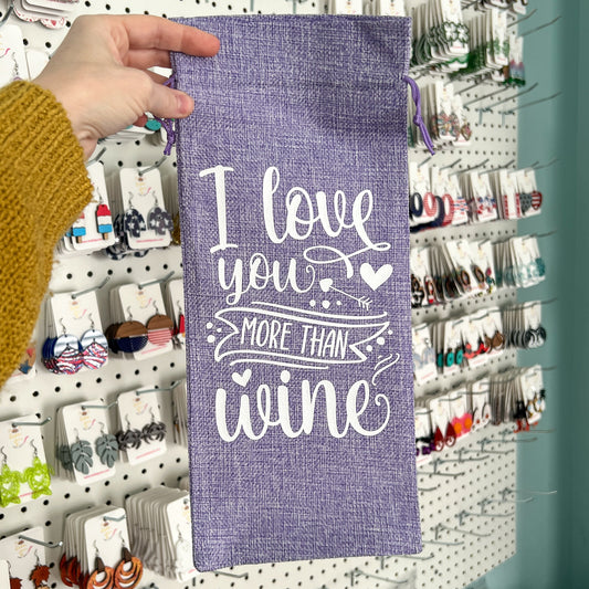 Wine Gift Bag: I Love You More Than Wine - Light Purple