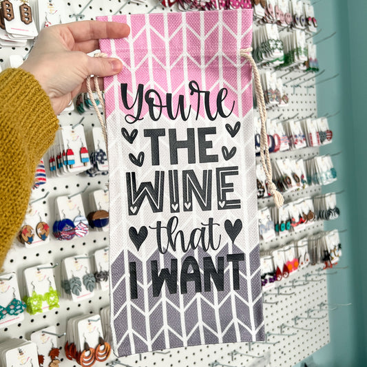 SALE: Wine Gift Bag: You're the Wine That I Want - Patterned - ONLY ONE AVAILABLE