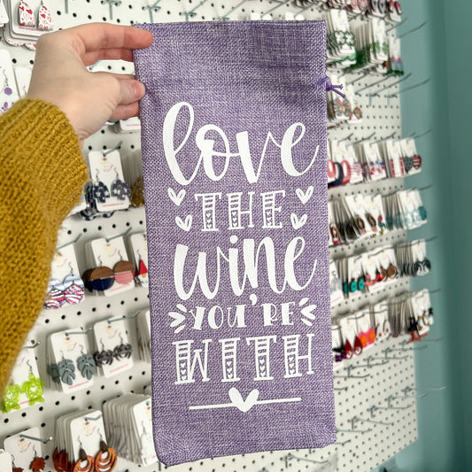 SALE: Wine Gift Bag: Love the Wine You're With - Light Purple - ONLY ONE AVAILABLE