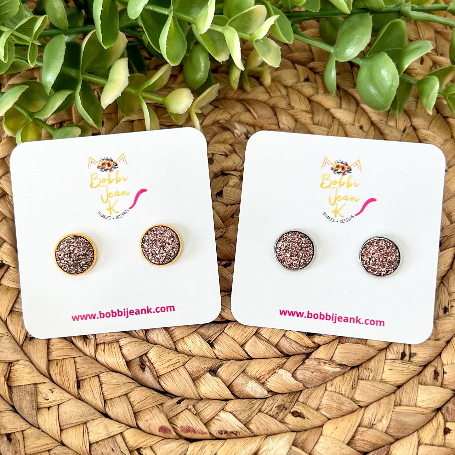 Copper Faux Druzy Studs 12mm: Choose Silver or Gold Settings
