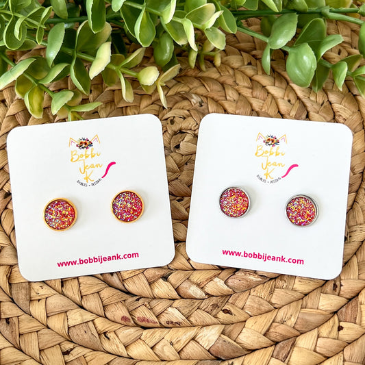 Fireball Faux Druzy Studs 12mm: Choose Silver or Gold Settings