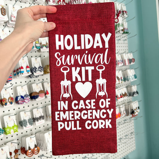 Wine Gift Bag: Holiday Survival Kit - Red