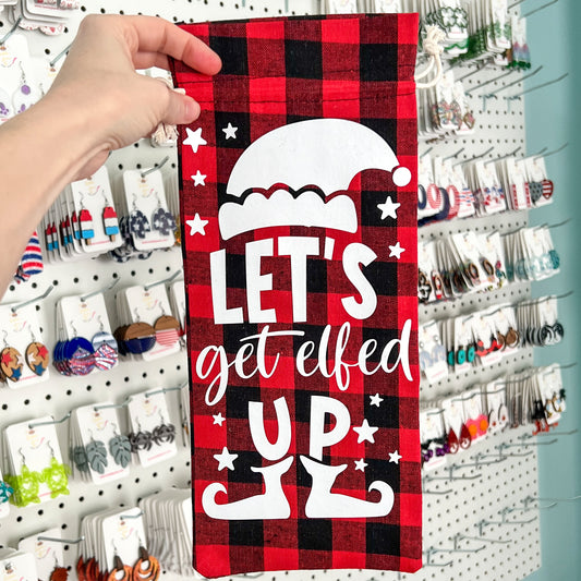 Wine Gift Bag: Let's Get Elfed Up - Red Plaid