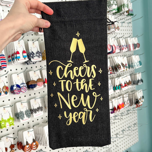 Wine Gift Bag: Cheers to the New Year Gold - Black