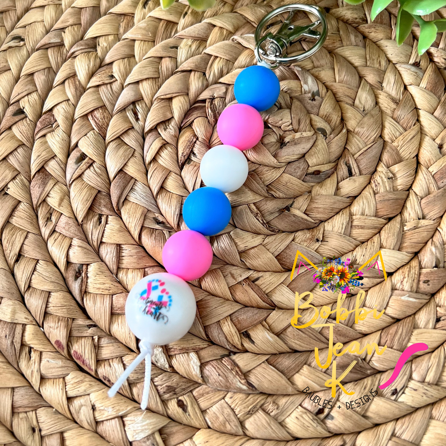 Footprints on My Heart Pink/Blue/White Silicone Beaded Keychain/Bag Charm