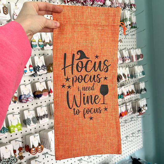 Wine Gift Bag: Hocus Pocus I Need Wine to Focus - Orange