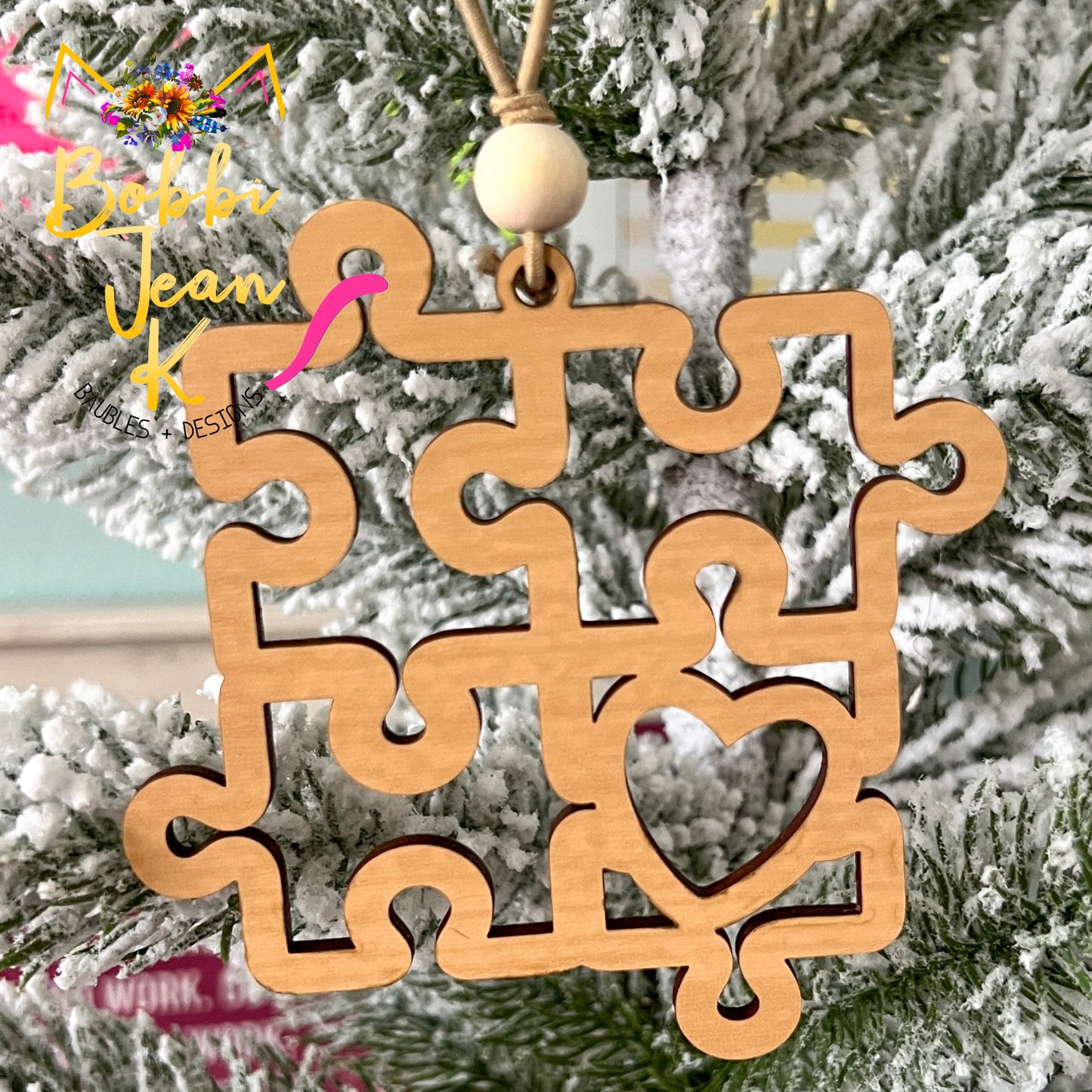 Autism Puzzle Pieces "Your Unique Journey" Wood Story Ornament & Car Charm