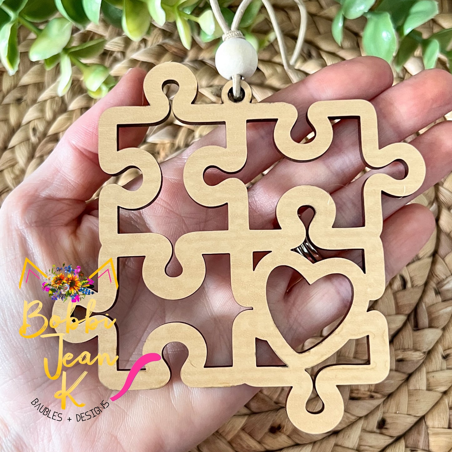 Autism Puzzle Pieces "Your Unique Journey" Wood Story Ornament & Car Charm