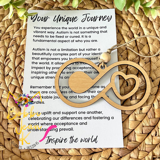 Autism Infinity Symbol "Your Unique Journey" Wood Story Ornament & Car Charm