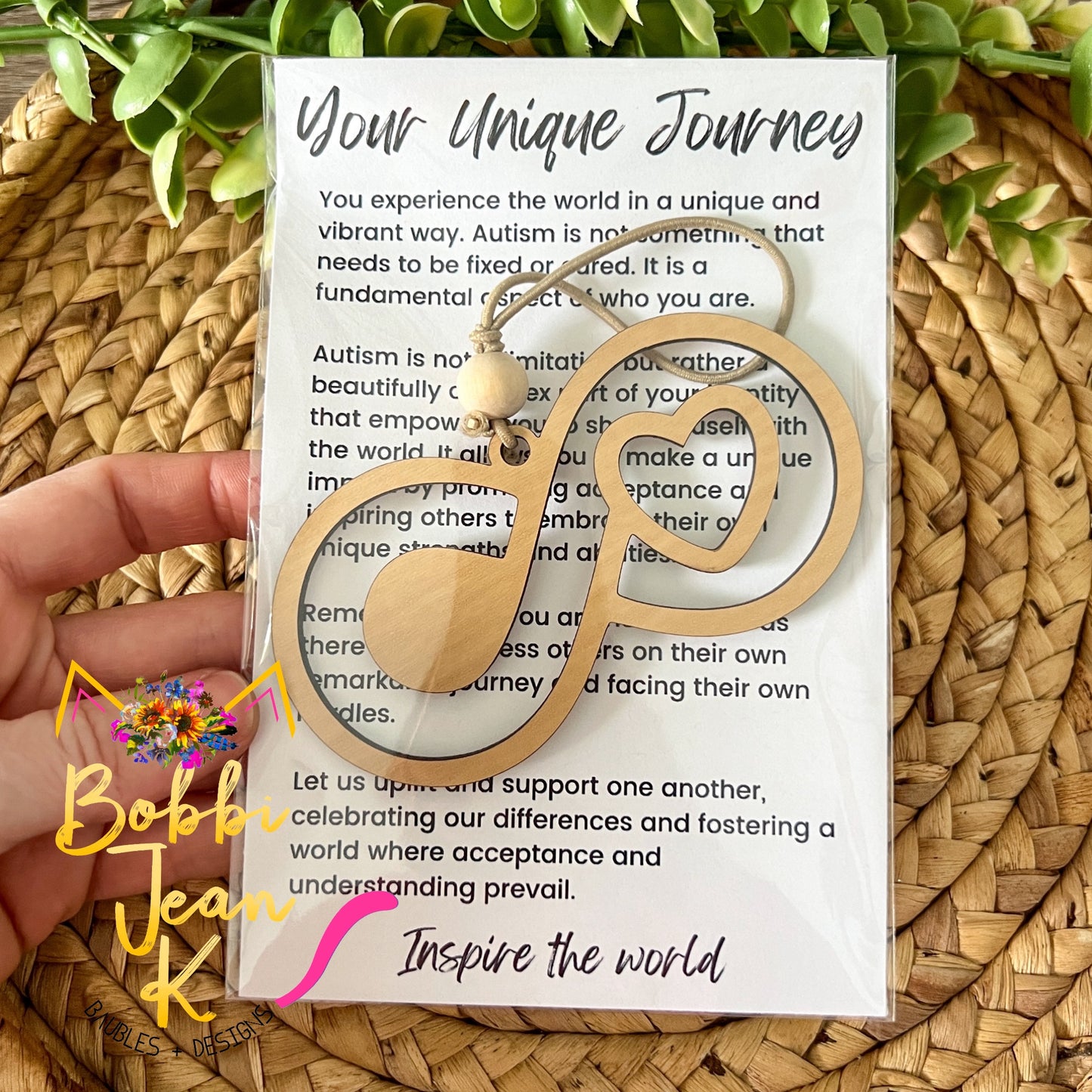 Autism Infinity Symbol "Your Unique Journey" Wood Story Ornament & Car Charm