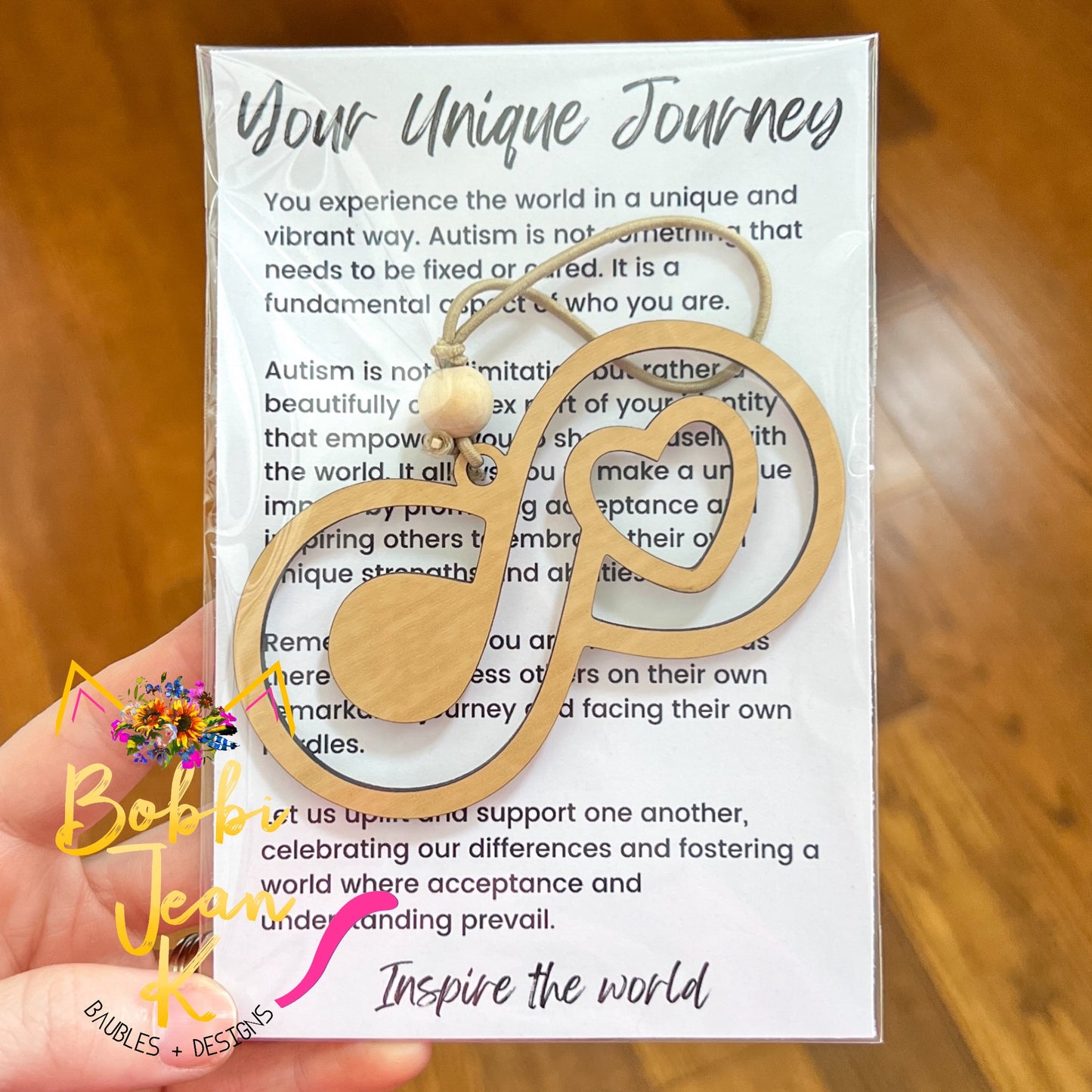 Autism Infinity Symbol "Your Unique Journey" Wood Story Ornament & Car Charm