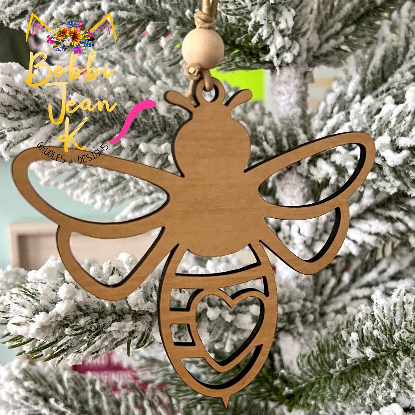 Bee "The Harmonious Hive" Wood Story Ornament & Car Charm