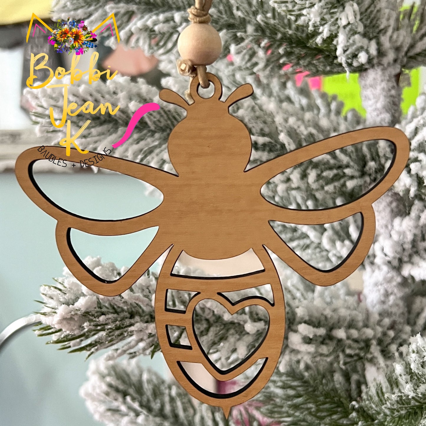 Bee "The Harmonious Hive" Wood Story Ornament & Car Charm