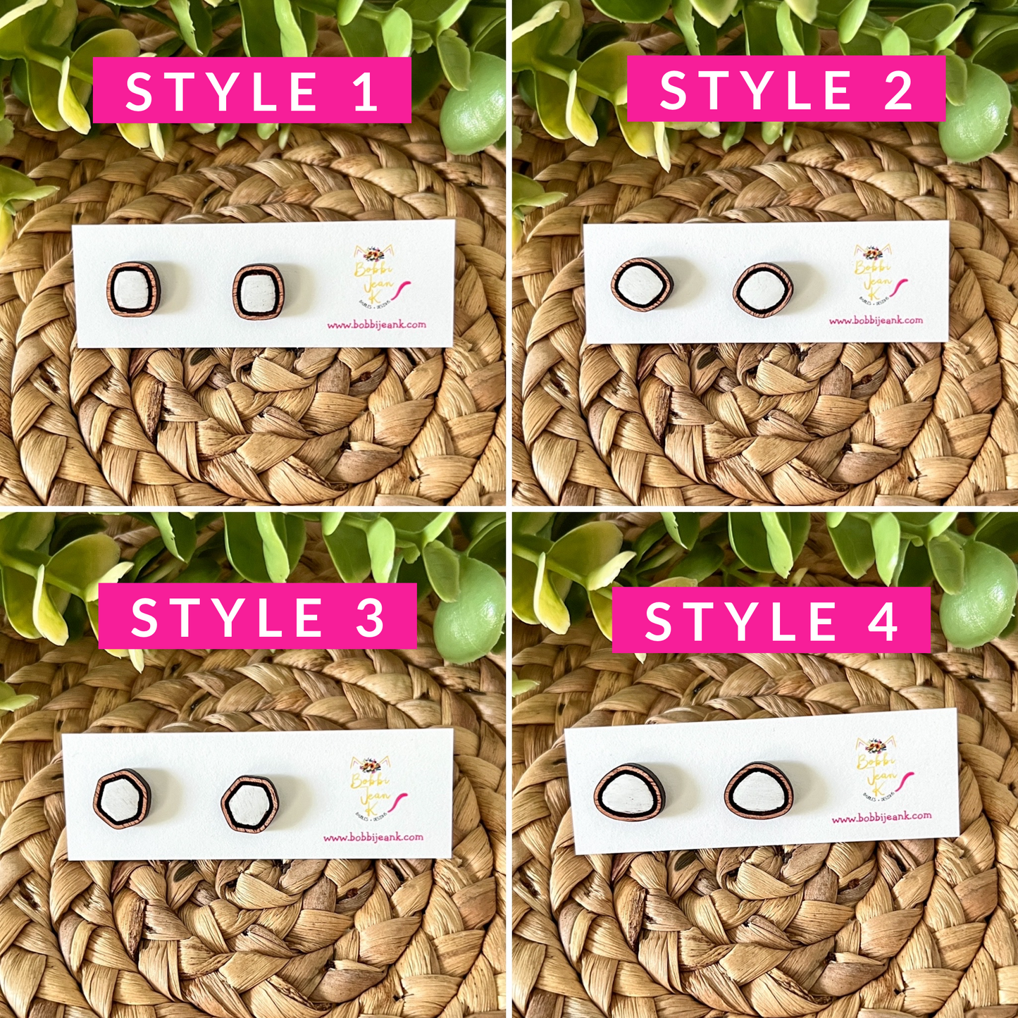 White Hand Painted & Resined Wood Studs: Choose from 4 Styles