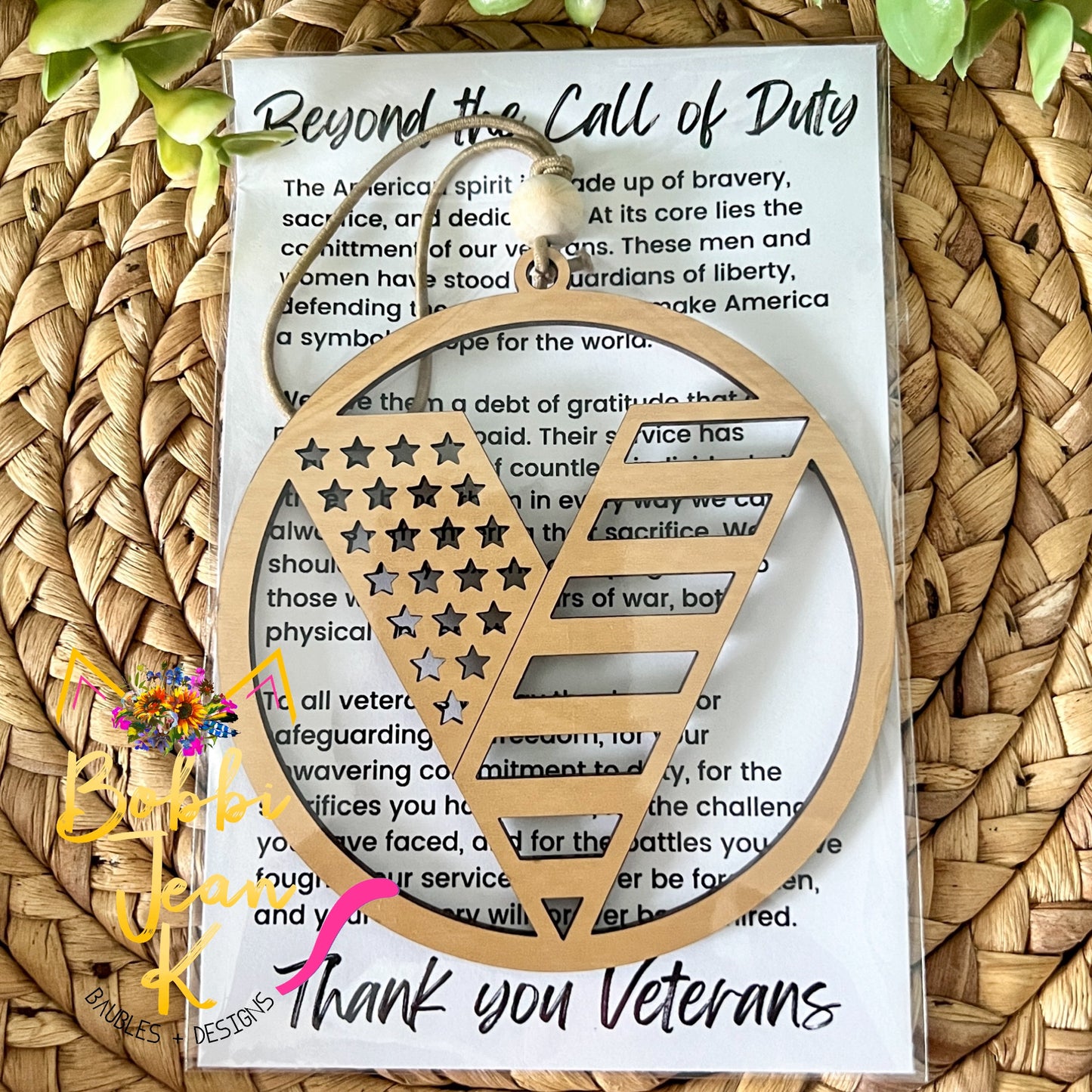 Veterans "Beyond the Call of Duty" Wood Story Ornament & Car Charm